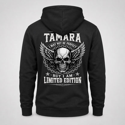 TAMARA P01-K24-229 – Personalized Skull Graphic Apparel “I Am NAME I May Not Be Perfect But I Am Limited Edition”