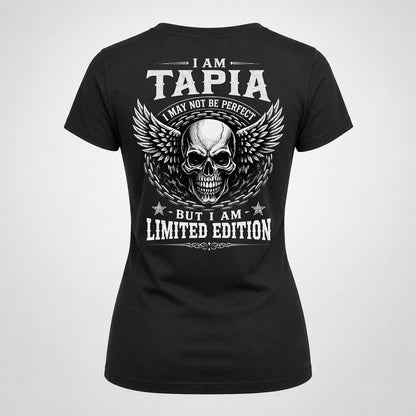 TAPIA P01-K24-229 – Personalized Skull Graphic Apparel “I Am NAME I May Not Be Perfect But I Am Limited Edition”
