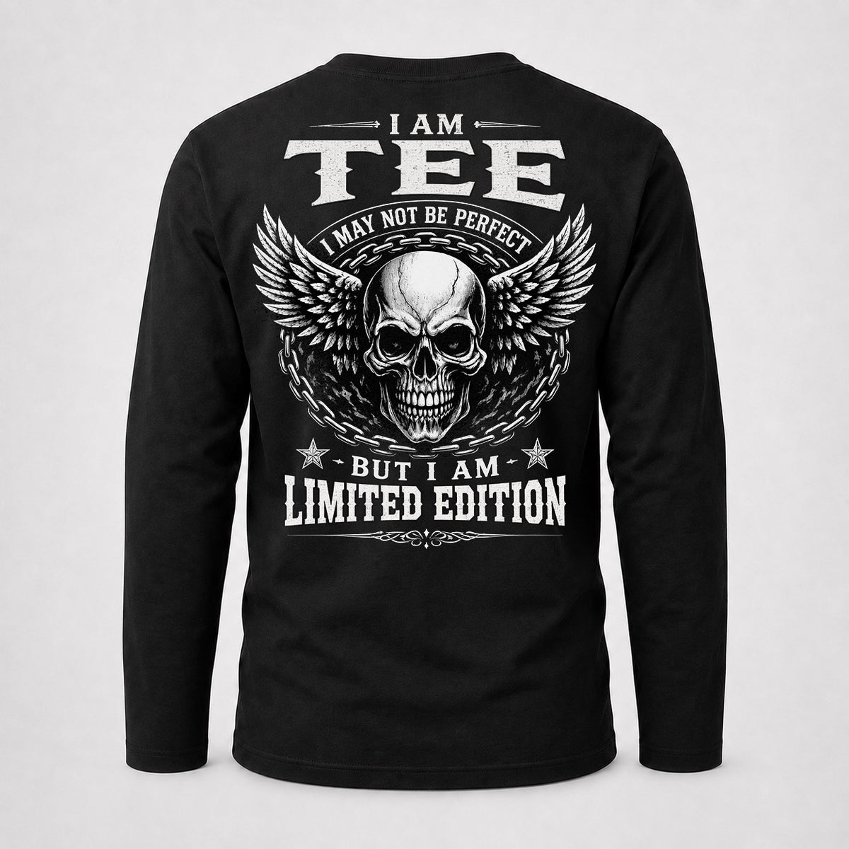 TEE P01-K24-229 – Personalized Skull Graphic Apparel “I Am NAME I May Not Be Perfect But I Am Limited Edition”