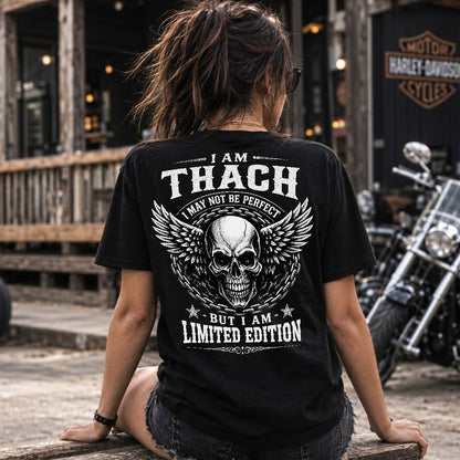 THACH P01-K24-229 – Personalized Skull Graphic Apparel “I Am NAME I May Not Be Perfect But I Am Limited Edition”