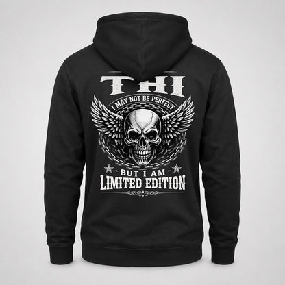 THI P01-K24-229 – Personalized Skull Graphic Apparel “I Am NAME I May Not Be Perfect But I Am Limited Edition”