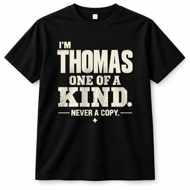 THOMAS P6-K4-228 Personalized Funny Quote Apparel “I’m NAME – One of a Kind, Never a Copy”