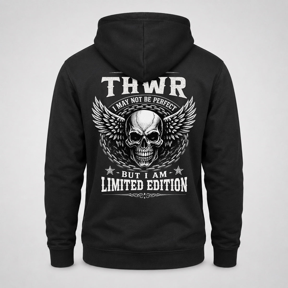 THWR P01-K24-229 – Personalized Skull Graphic Apparel “I Am NAME I May Not Be Perfect But I Am Limited Edition”