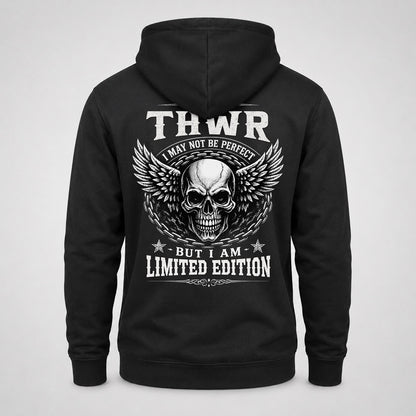 THWR P01-K24-229 – Personalized Skull Graphic Apparel “I Am NAME I May Not Be Perfect But I Am Limited Edition”