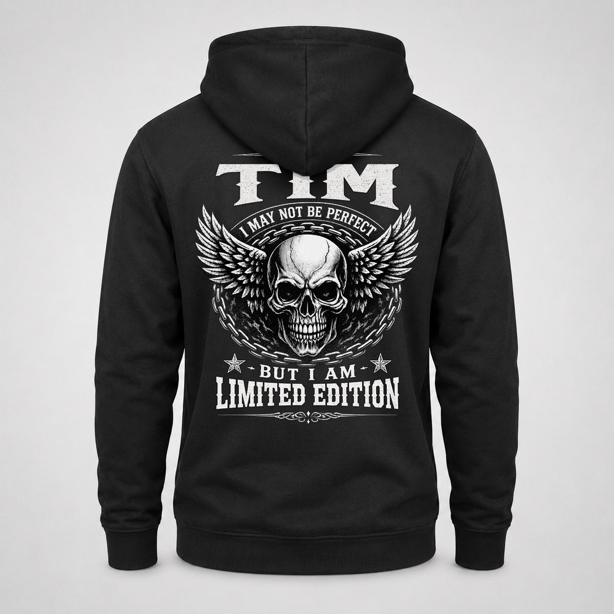 TIM P01-K24-229 – Personalized Skull Graphic Apparel “I Am NAME I May Not Be Perfect But I Am Limited Edition”