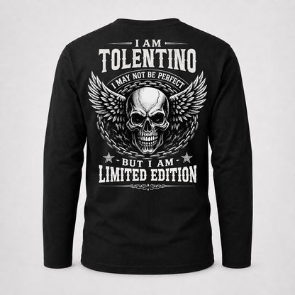 TOLENTINO P01-K24-229 – Personalized Skull Graphic Apparel “I Am NAME I May Not Be Perfect But I Am Limited Edition”