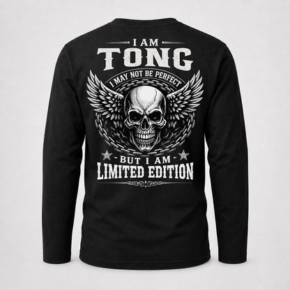 TONG P01-K24-229 – Personalized Skull Graphic Apparel “I Am NAME I May Not Be Perfect But I Am Limited Edition”
