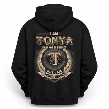 TONYA PH55-T25-Personalized Name Quote Apparel “I Am NAME May Not Be Perfect But I Am Limited Edition”