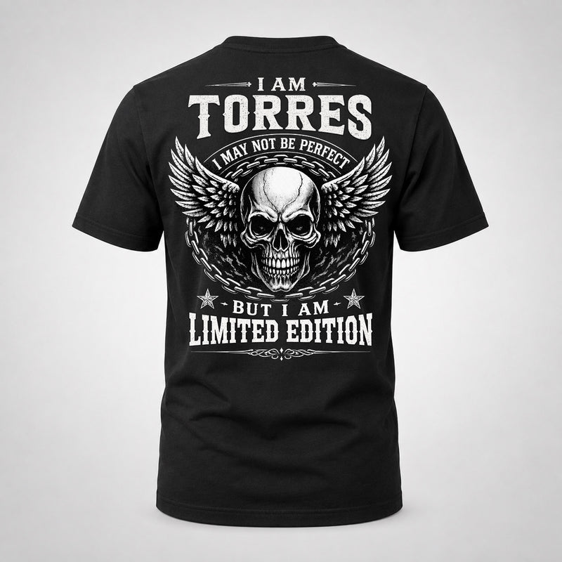 TORRES P01-K24-229 – Personalized Skull Graphic Apparel “I Am NAME I May Not Be Perfect But I Am Limited Edition”