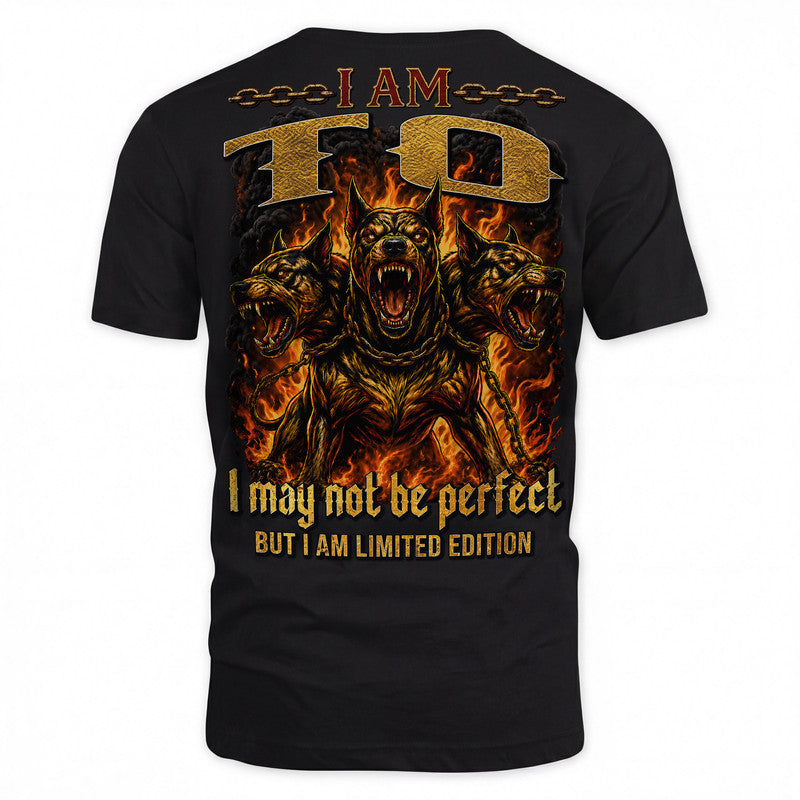 TO MP88-F2-168–Personalized Bold Quote Apparel “I Am NAME I May Not Be Perfect But I Am Limited Edition