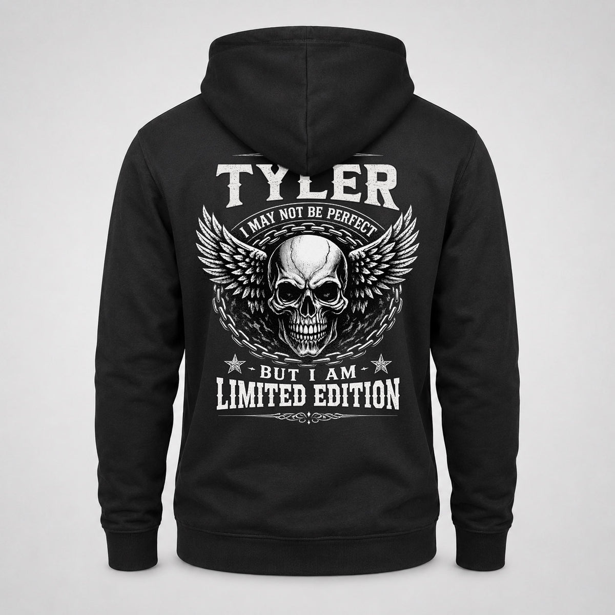 TYLER P01-K24-229 – Personalized Skull Graphic Apparel “I Am NAME I May Not Be Perfect But I Am Limited Edition”