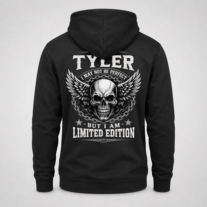 TYLER P01-K24-229 – Personalized Skull Graphic Apparel “I Am NAME I May Not Be Perfect But I Am Limited Edition”