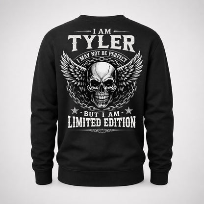 TYLER P01-K24-229 – Personalized Skull Graphic Apparel “I Am NAME I May Not Be Perfect But I Am Limited Edition”