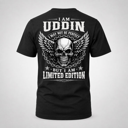 UDDIN P01-K24-229 – Personalized Skull Graphic Apparel “I Am NAME I May Not Be Perfect But I Am Limited Edition”