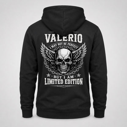 VALERIO P01-K24-229 – Personalized Skull Graphic Apparel “I Am NAME I May Not Be Perfect But I Am Limited Edition”