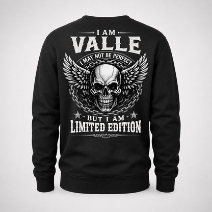 VALLE P01-K24-229 – Personalized Skull Graphic Apparel “I Am NAME I May Not Be Perfect But I Am Limited Edition”