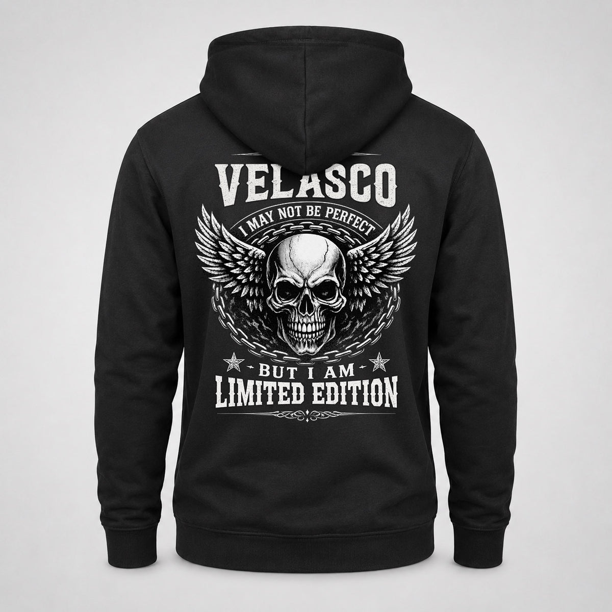 VELASCO P01-K24-229 – Personalized Skull Graphic Apparel “I Am NAME I May Not Be Perfect But I Am Limited Edition”