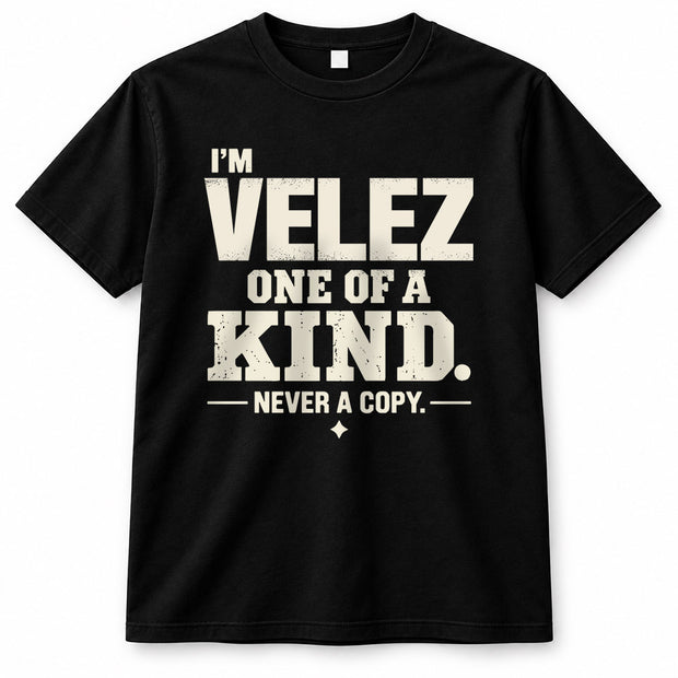 VELEZ P6-K4-228 Personalized Funny Quote Apparel “I’m NAME – One of a Kind, Never a Copy”