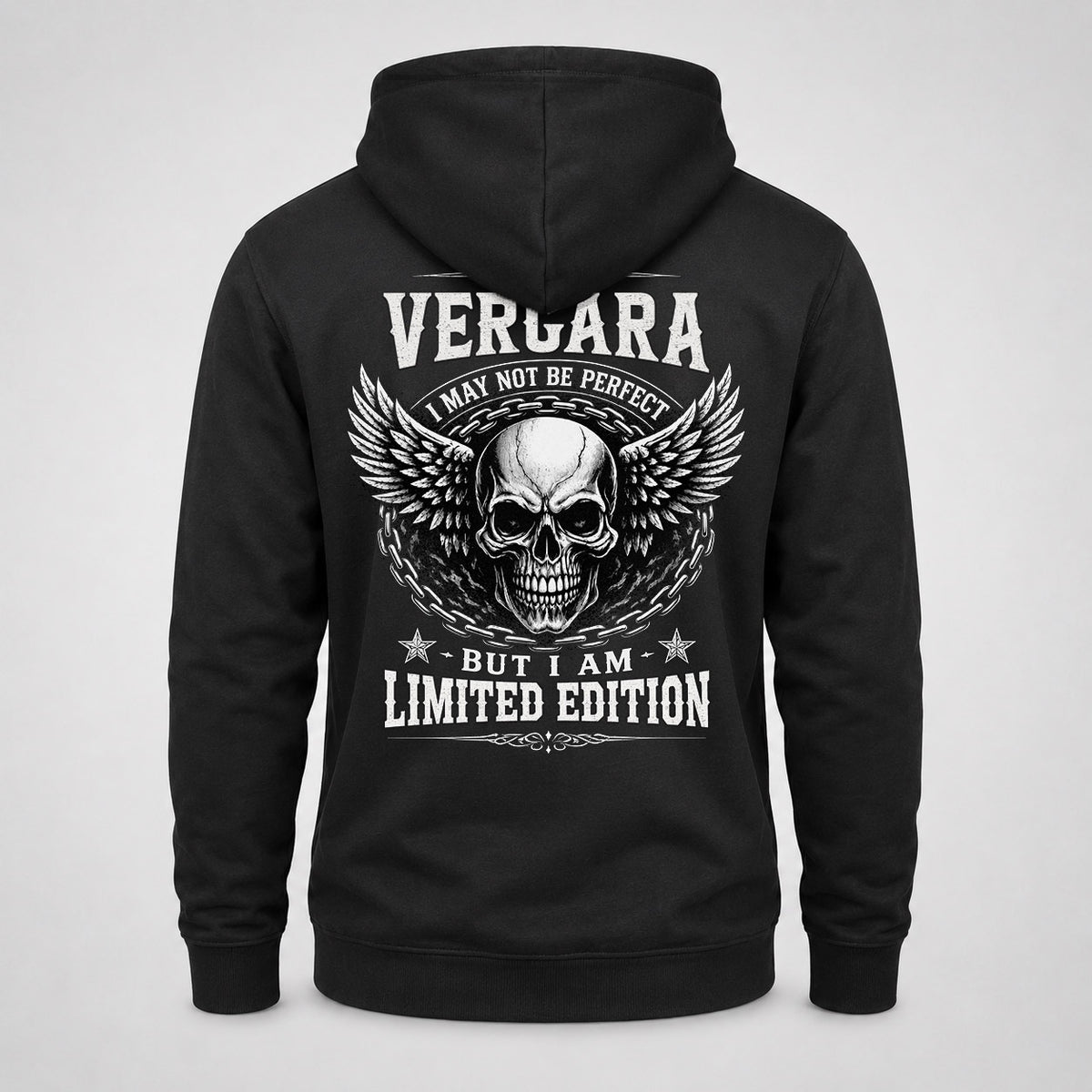 VERGARA P01-K24-229 – Personalized Skull Graphic Apparel “I Am NAME I May Not Be Perfect But I Am Limited Edition”