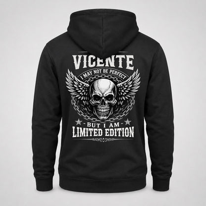 VICENTE P01-K24-229 – Personalized Skull Graphic Apparel “I Am NAME I May Not Be Perfect But I Am Limited Edition”