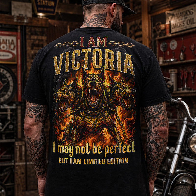 VICTORIA MP88-F2-168–Personalized Bold Quote Apparel “I Am NAME I May Not Be Perfect But I Am Limited Edition