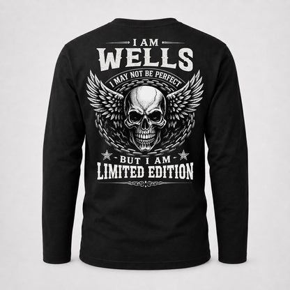 WELLS P01-K24-229 – Personalized Skull Graphic Apparel “I Am NAME I May Not Be Perfect But I Am Limited Edition”