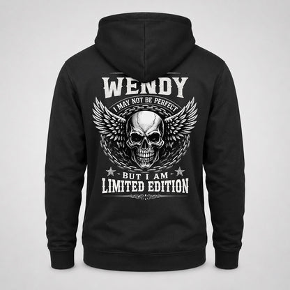 WENDY P01-K24-229 – Personalized Skull Graphic Apparel “I Am NAME I May Not Be Perfect But I Am Limited Edition”