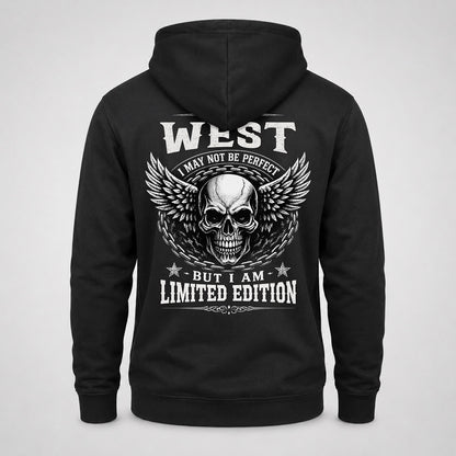 WEST P01-K24-229 – Personalized Skull Graphic Apparel “I Am NAME I May Not Be Perfect But I Am Limited Edition”