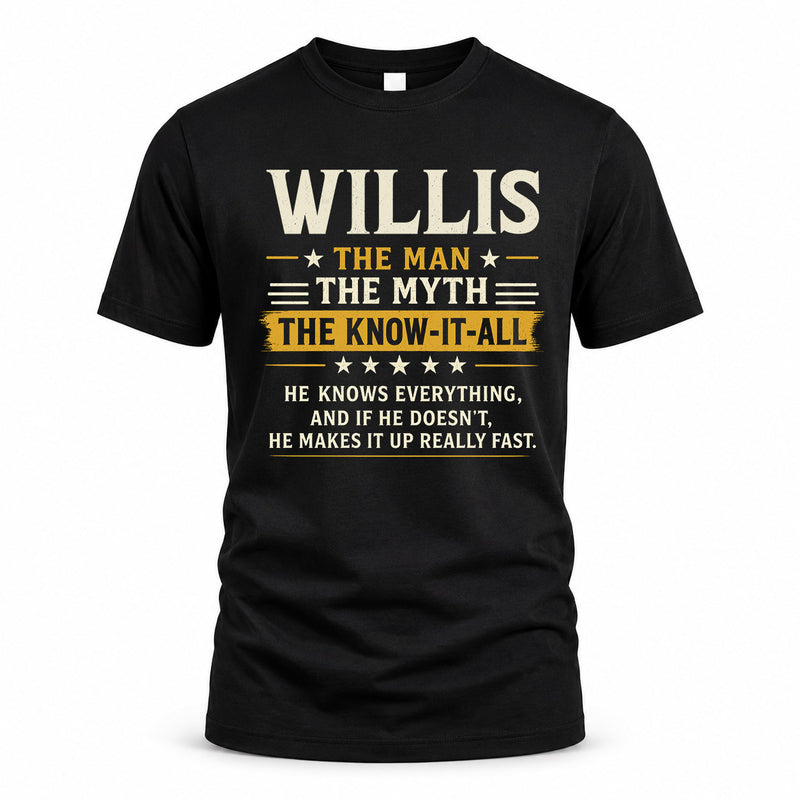 WILLIS TM90-K04-125 - NAME Legendary Know-It-All Personalized Funny Shirt