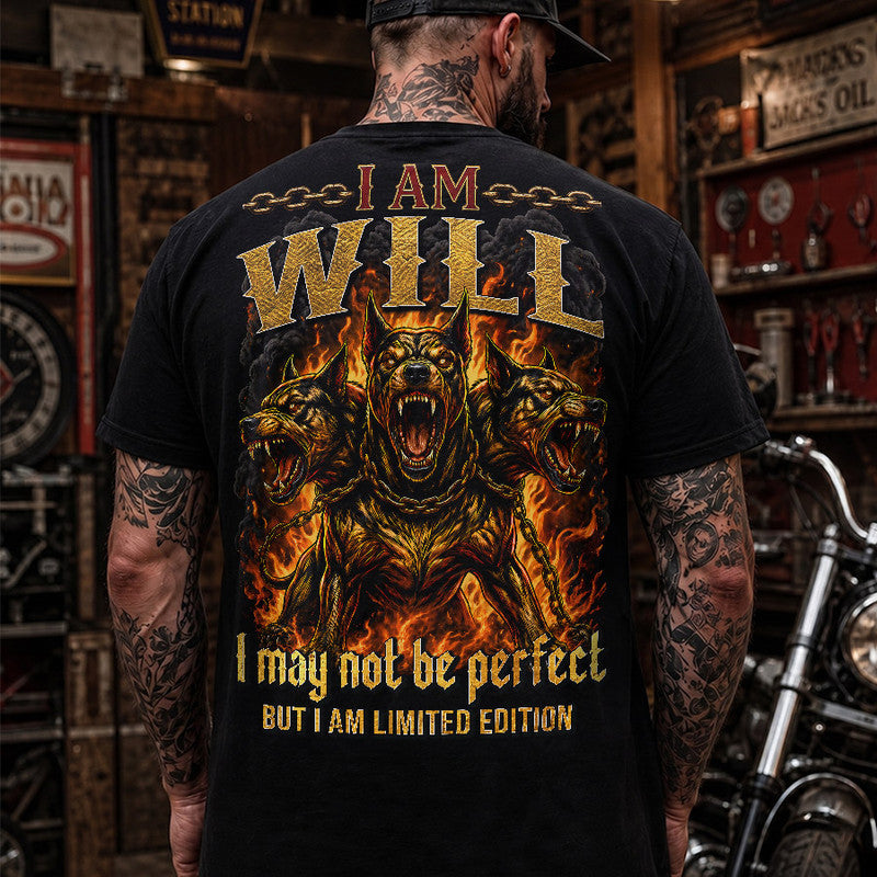 WILL MP88-F2-168–Personalized Bold Quote Apparel “I Am NAME I May Not Be Perfect But I Am Limited Edition