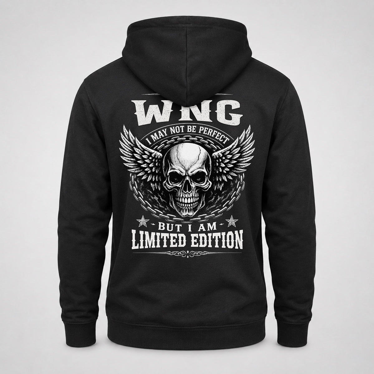 WNG P01-K24-229 – Personalized Skull Graphic Apparel “I Am NAME I May Not Be Perfect But I Am Limited Edition”