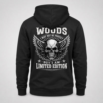WOODS P01-K24-229 – Personalized Skull Graphic Apparel “I Am NAME I May Not Be Perfect But I Am Limited Edition”