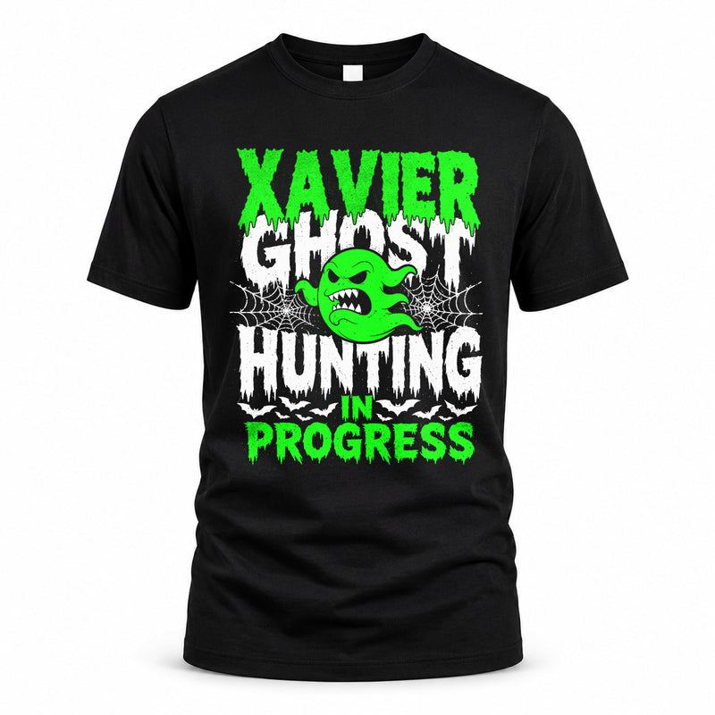 XAVIER HW22-K06-109 - NAME Ghost Hunting In Progress Personalized Halloween Shirt