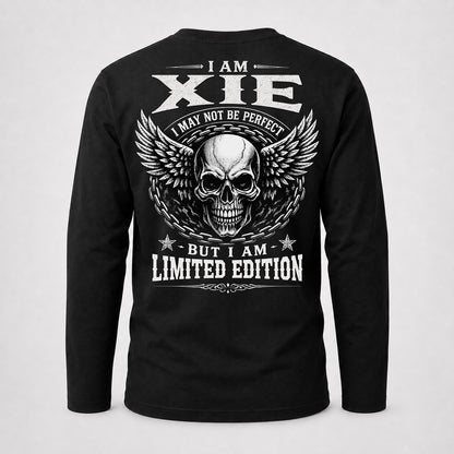 XIE P01-K24-229 – Personalized Skull Graphic Apparel “I Am NAME I May Not Be Perfect But I Am Limited Edition”
