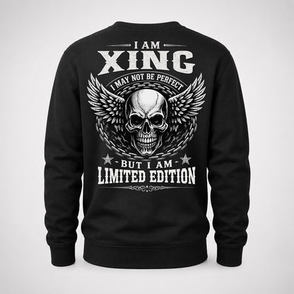 XING P01-K24-229 – Personalized Skull Graphic Apparel “I Am NAME I May Not Be Perfect But I Am Limited Edition”