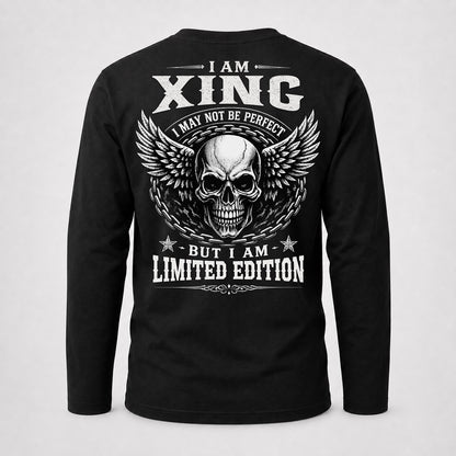 XING P01-K24-229 – Personalized Skull Graphic Apparel “I Am NAME I May Not Be Perfect But I Am Limited Edition”