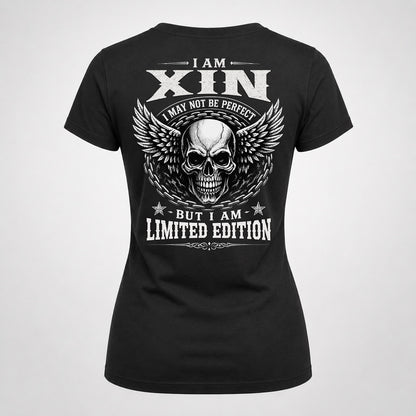 XIN P01-K24-229 – Personalized Skull Graphic Apparel “I Am NAME I May Not Be Perfect But I Am Limited Edition”