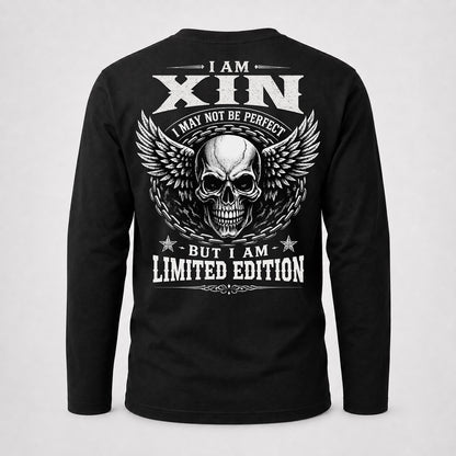 XIN P01-K24-229 – Personalized Skull Graphic Apparel “I Am NAME I May Not Be Perfect But I Am Limited Edition”