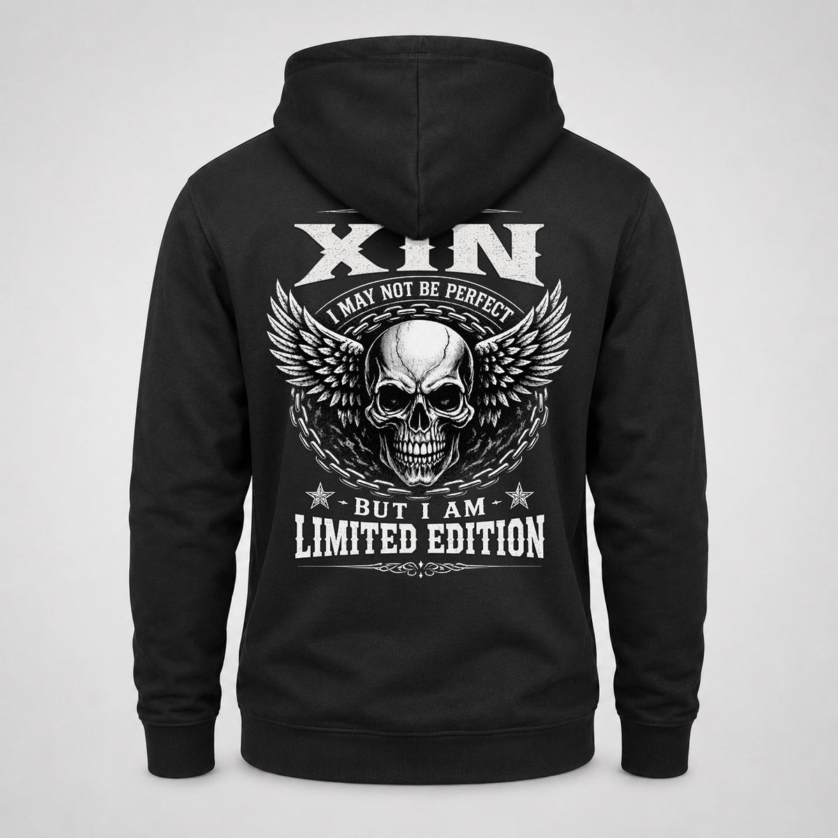 XIN P01-K24-229 – Personalized Skull Graphic Apparel “I Am NAME I May Not Be Perfect But I Am Limited Edition”