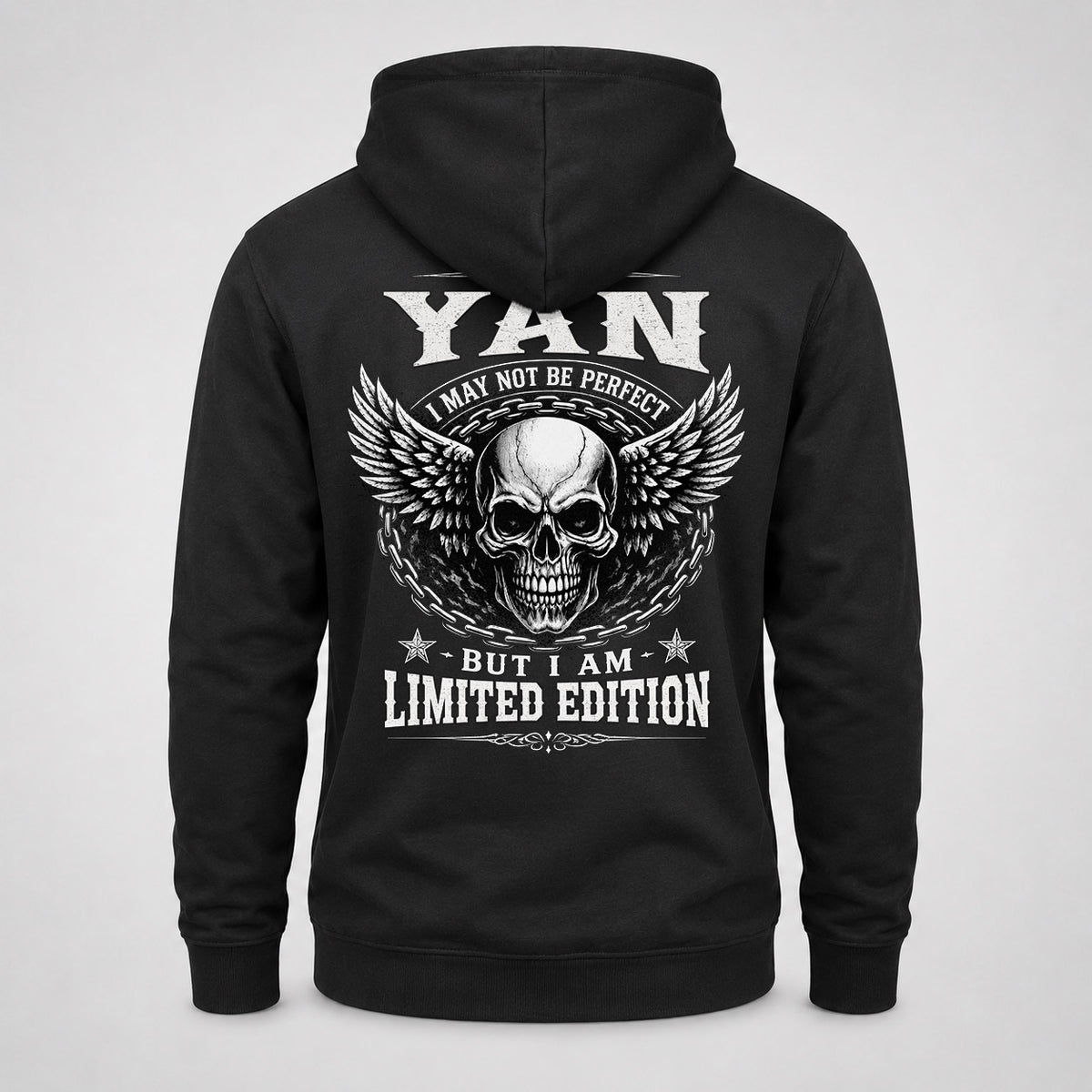 YAN P01-K24-229 – Personalized Skull Graphic Apparel “I Am NAME I May Not Be Perfect But I Am Limited Edition”
