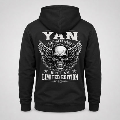 YAN P01-K24-229 – Personalized Skull Graphic Apparel “I Am NAME I May Not Be Perfect But I Am Limited Edition”