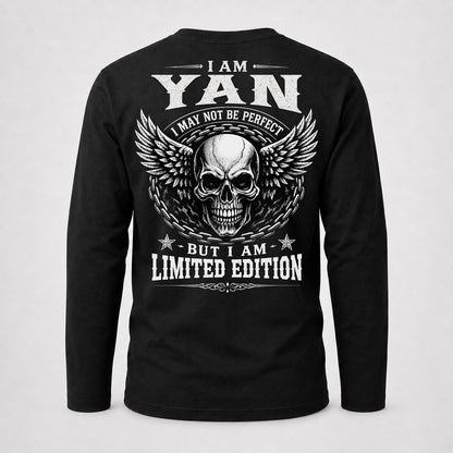 YAN P01-K24-229 – Personalized Skull Graphic Apparel “I Am NAME I May Not Be Perfect But I Am Limited Edition”