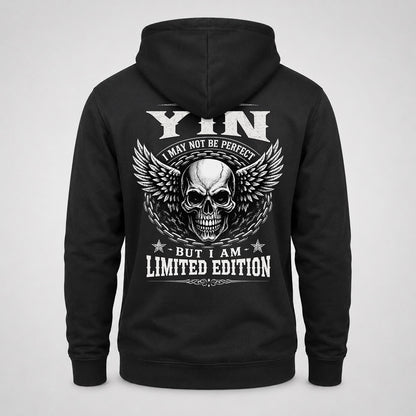 YIN P01-K24-229 – Personalized Skull Graphic Apparel “I Am NAME I May Not Be Perfect But I Am Limited Edition”