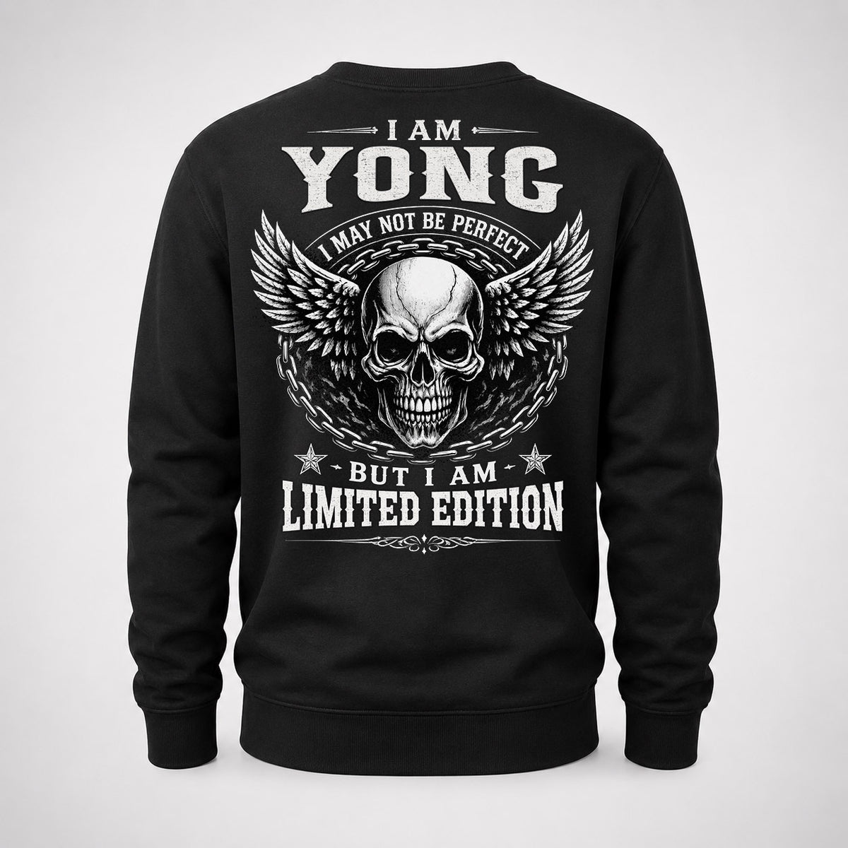 YONG P01-K24-229 – Personalized Skull Graphic Apparel “I Am NAME I May Not Be Perfect But I Am Limited Edition”
