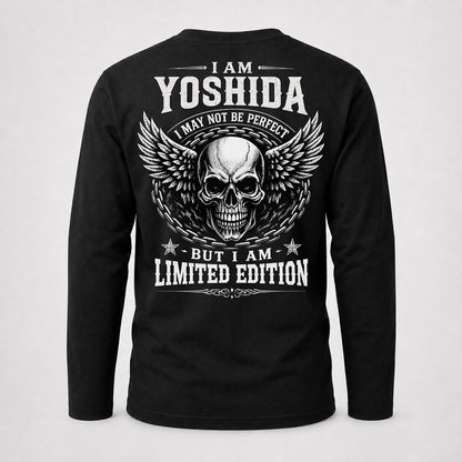YOSHIDA P01-K24-229 – Personalized Skull Graphic Apparel “I Am NAME I May Not Be Perfect But I Am Limited Edition”