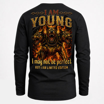 YOUNG MP88-F2-168–Personalized Bold Quote Apparel “I Am NAME I May Not Be Perfect But I Am Limited Edition