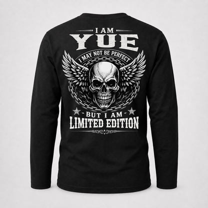 YUE P01-K24-229 – Personalized Skull Graphic Apparel “I Am NAME I May Not Be Perfect But I Am Limited Edition”