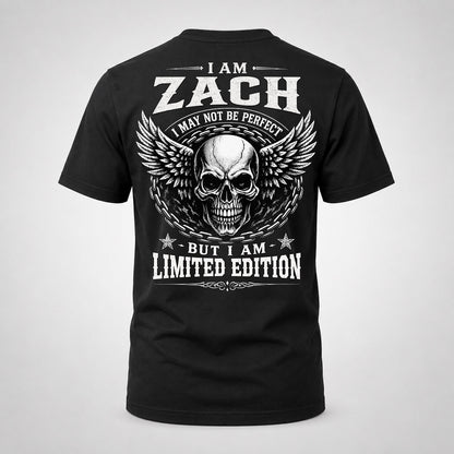ZACH P01-K24-229 – Personalized Skull Graphic Apparel “I Am NAME I May Not Be Perfect But I Am Limited Edition”