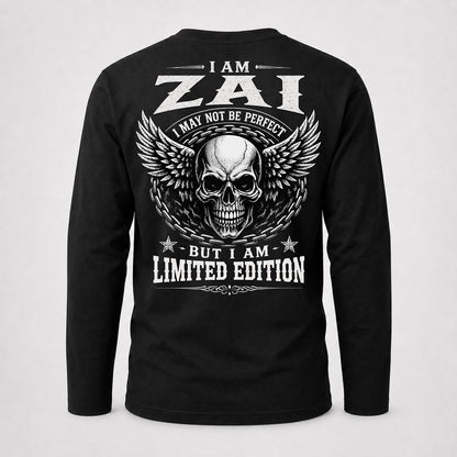 ZAI P01-K24-229 – Personalized Skull Graphic Apparel “I Am NAME I May Not Be Perfect But I Am Limited Edition”