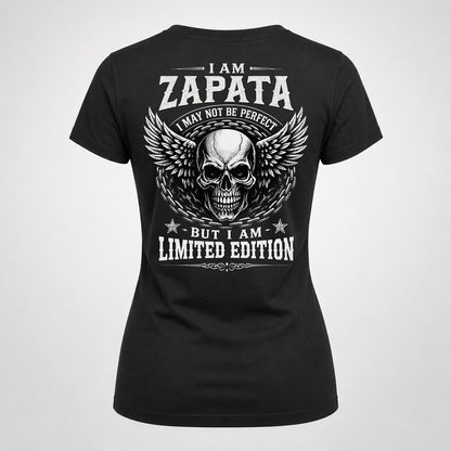 ZAPATA P01-K24-229 – Personalized Skull Graphic Apparel “I Am NAME I May Not Be Perfect But I Am Limited Edition”